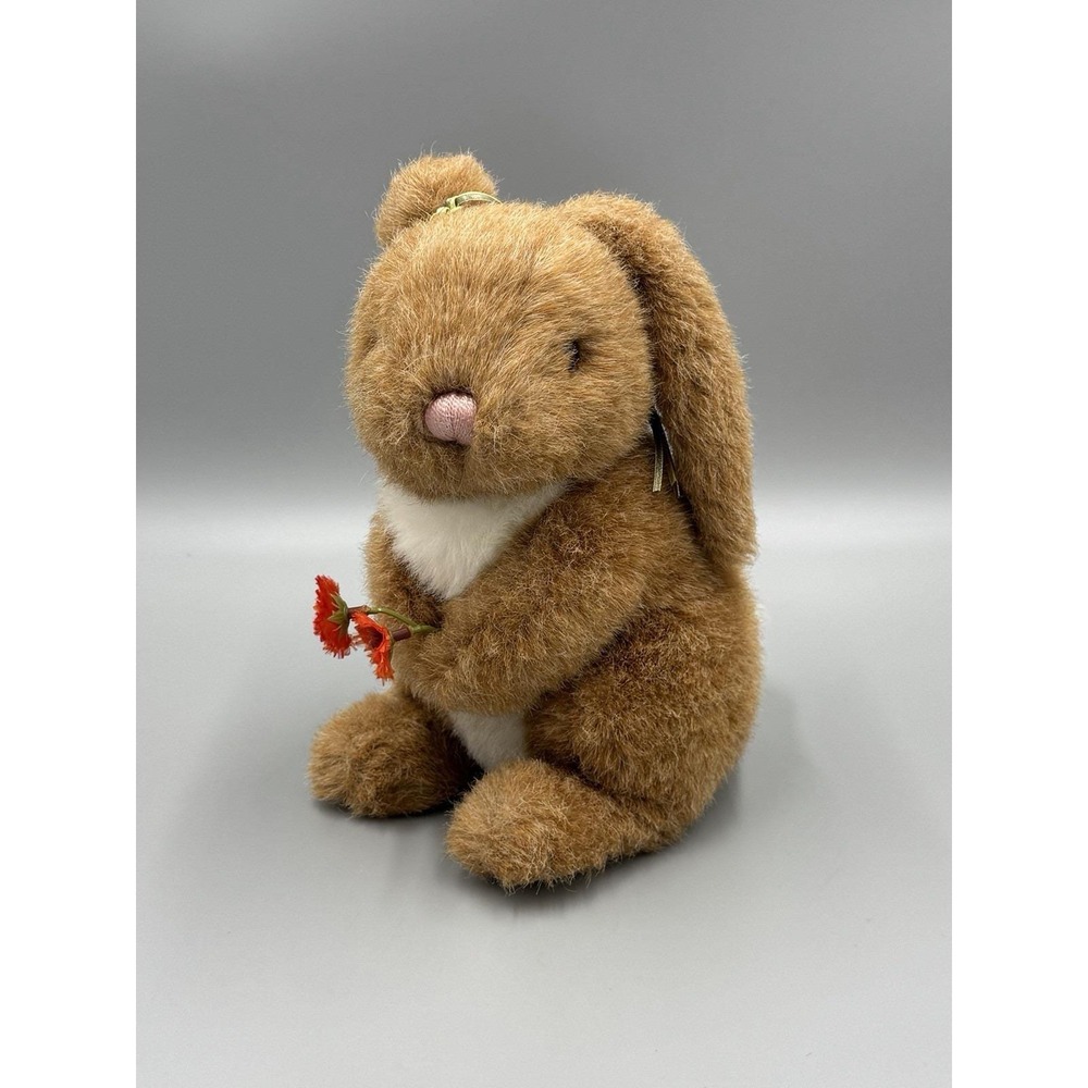 Vintage 1989 Gund Bunny Rabbit Tan Plush With Flowers 9 Inch Stuffed Animal